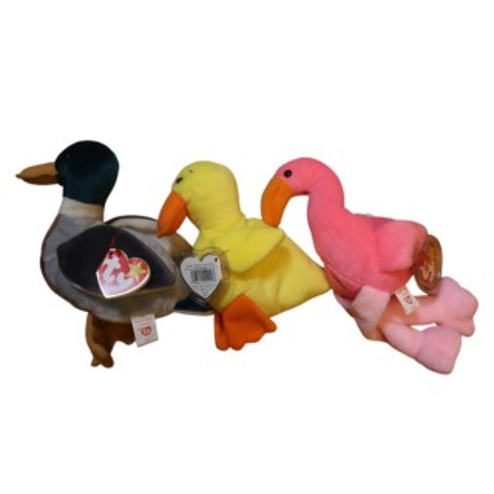 TY Beanie Babies Bird Trio Jake 1998) Quackers (1993) Pinky MWMT VTG 90s